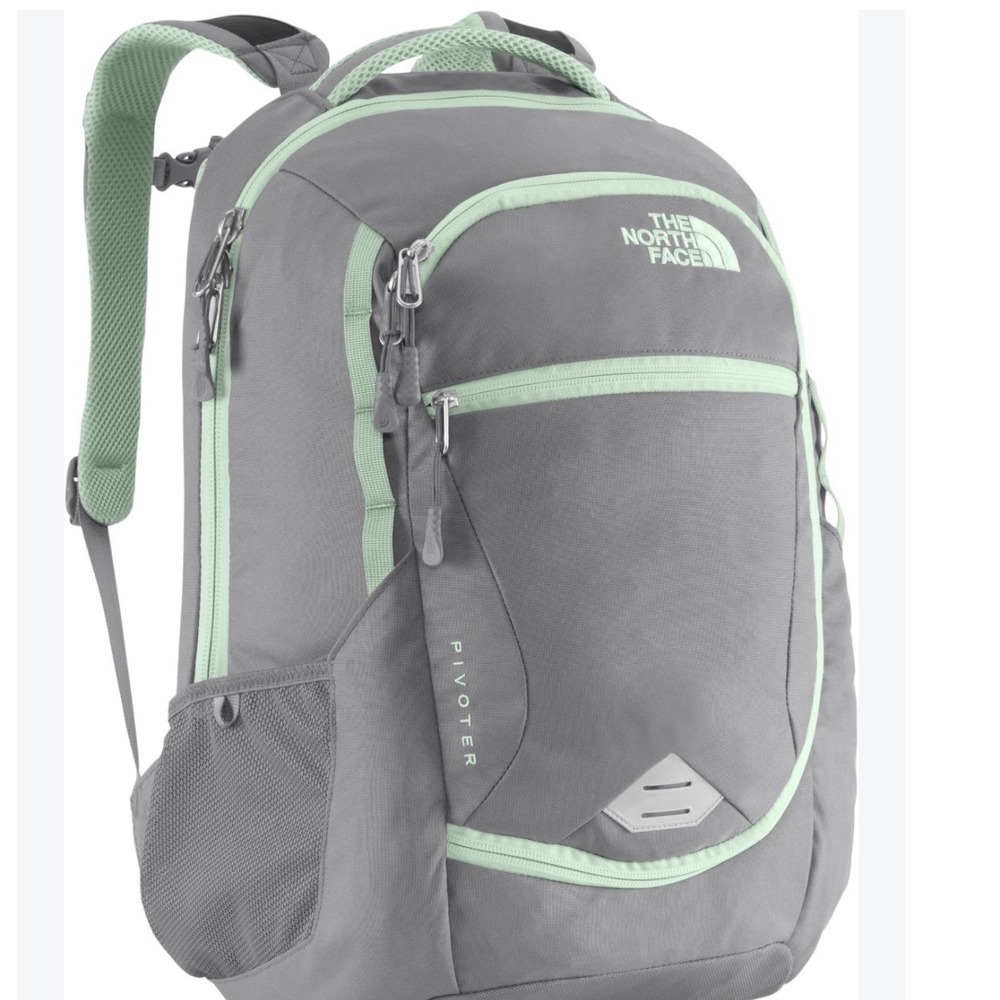 The North Face Pivoter Gray Mint Green Laptop School Backpack Bag